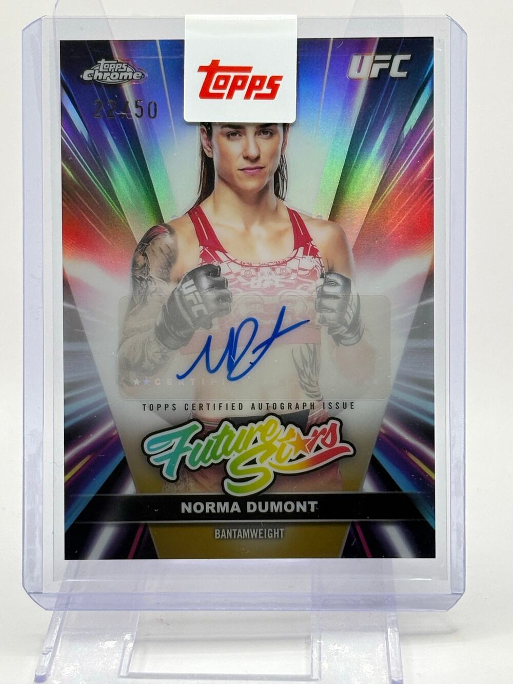 2026 Topps Chrome UFC Norma Dumont Future Stars Gold Auto 22/50 SP Bantamweight - Picture 1 of 2